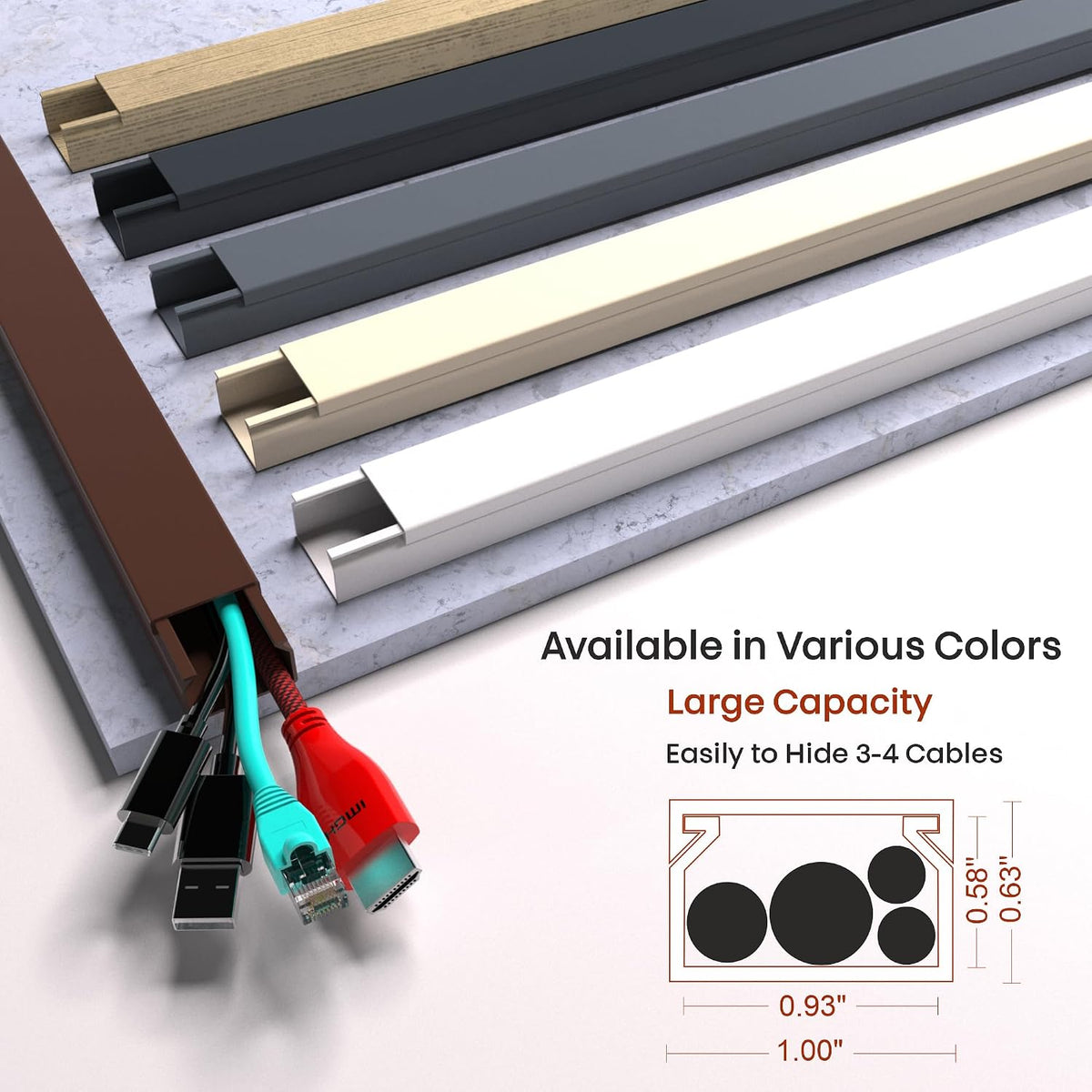 Brown Channel Kit Hide Wires, 157in Cord Concealer for 3-4 Cables