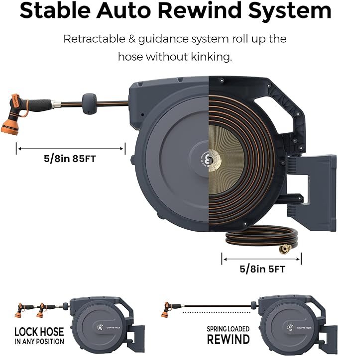 Giraffe Tools AW405/8MB Retractable Garden Hose Reel 5/8" x 90 ft PRO Metal - Image 6