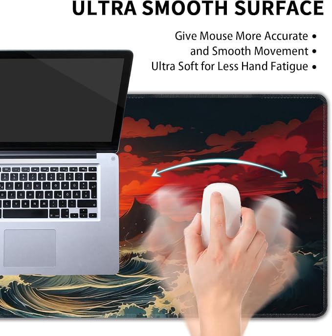 Japanese Sea Wave Large Mouse Pad, Gaming Keyboard Desk Pad, Extended Mouse Mat - Image 5