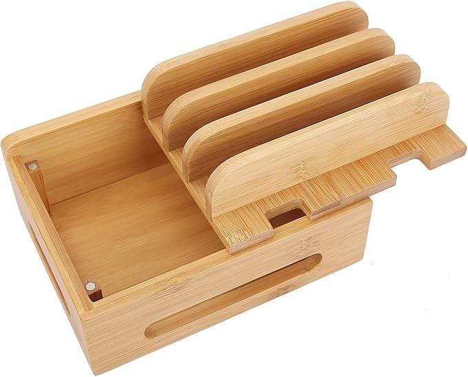 Pssopp Charging Station, Bamboo Organizer, Home or Office Desktop Charging Stand - Image 2
