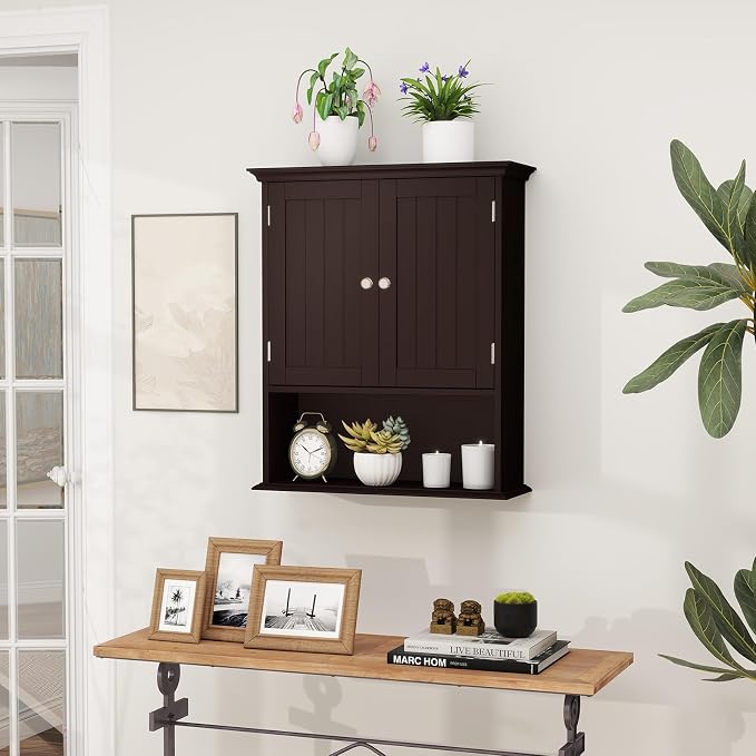Tangkula Bathroom Wall Cabinet, Wooden Hanging Storage Cabinet - Image 5