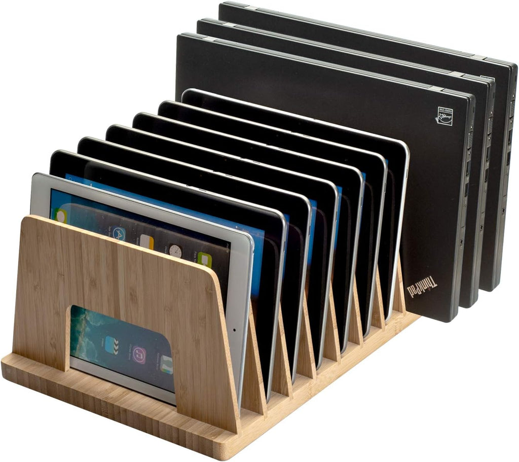 Bamboo Device Organizer for Smartphones, Tablets and Laptops, 10 Slots