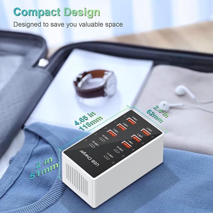 USB C Charging Station Cell Phone Wall Charger 10Ports USBC Fast Charging Power - Image 6