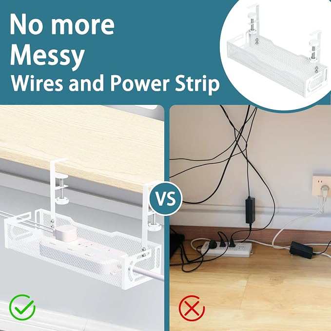 Under Desk Cable Management Tray, No Drill Mesh Desk Cable Tray, Wire - Image 6