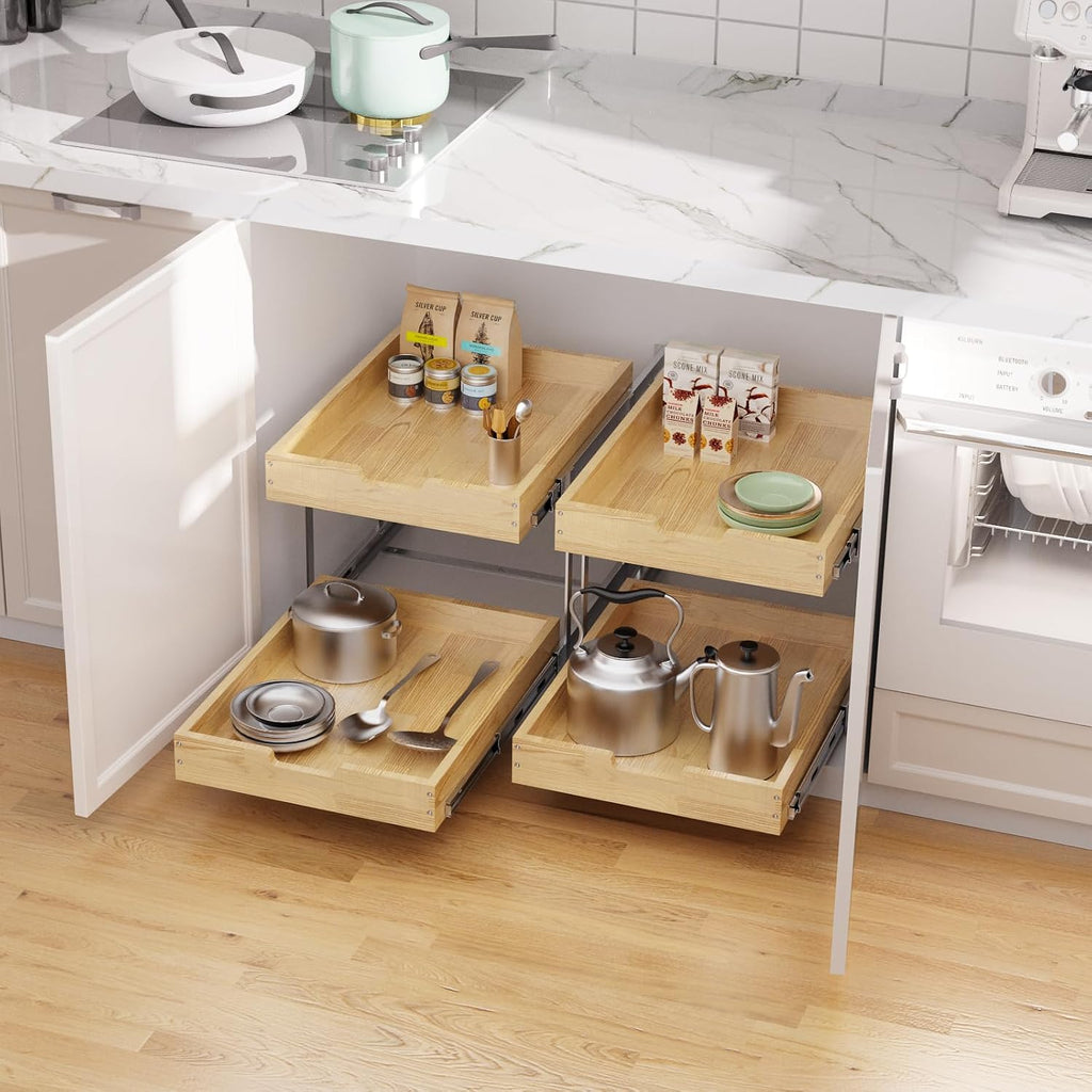 Sikarou Wood Pull Out Cabinet Organizer 2 Tie 11" W x 21" D for 12"