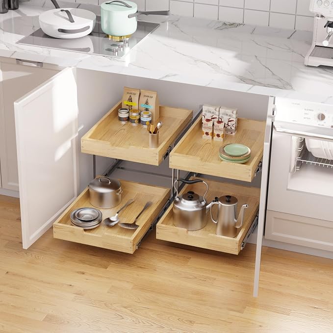 Wood Pull Out Cabinet Organizer 2 Tie 23" W x 21" D, Heavy-Duty Sliding Drawers - Image 5