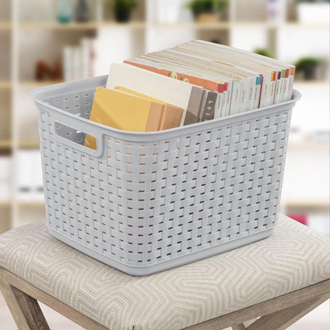 Sterilite 6-Pack Tall Weave Basket, Wicker-Style Plastic Open Storage Bin - Image 5