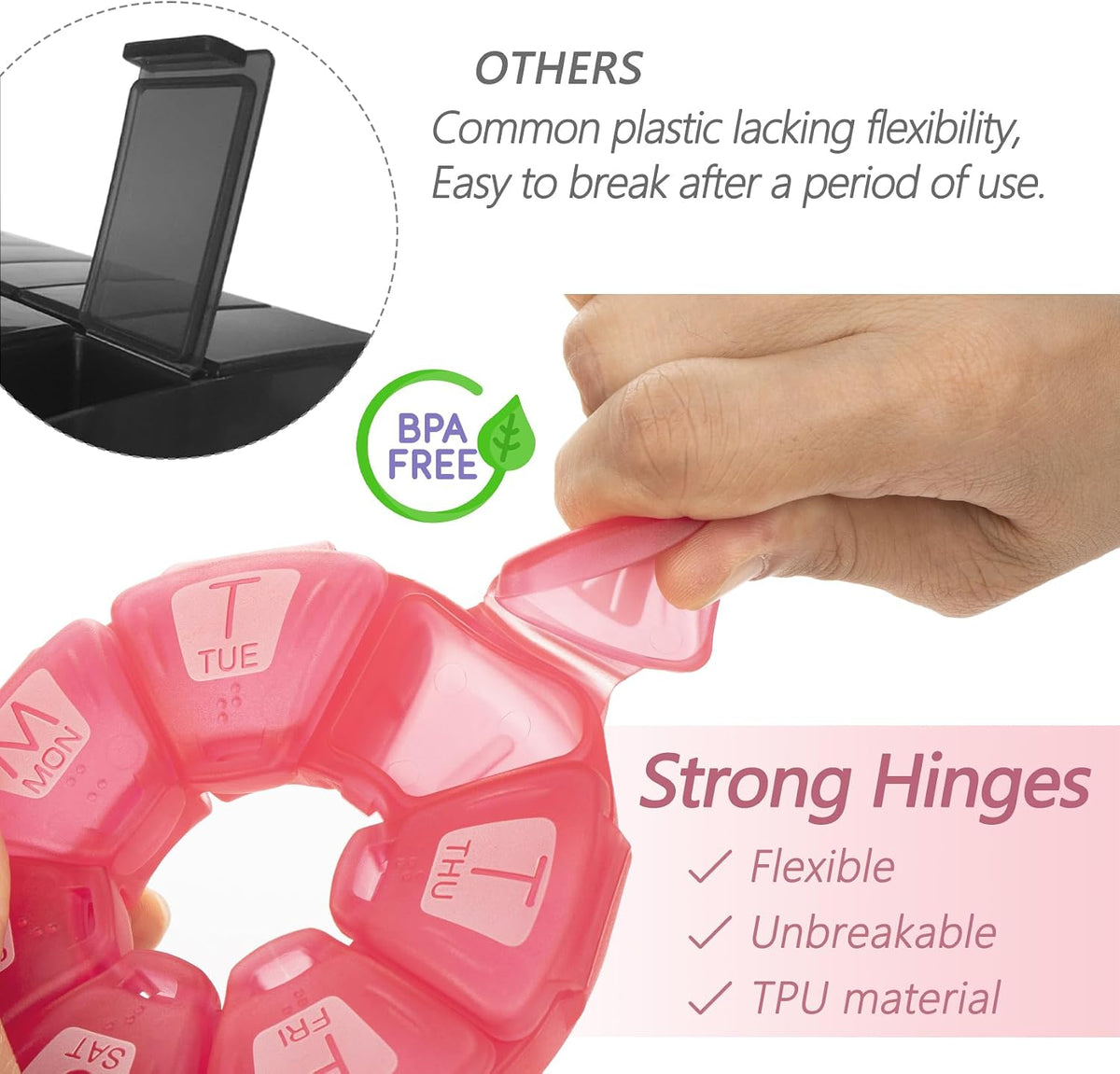2-Pack Round Weekly Pill Organizer, Soft-Touch Silicone, Travel Pill