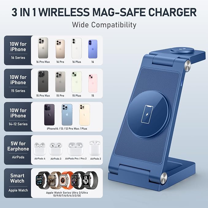 Magnetic Wireless Charger Stand, 3 in 1 Foldable Wireless Charging Station - Image 5