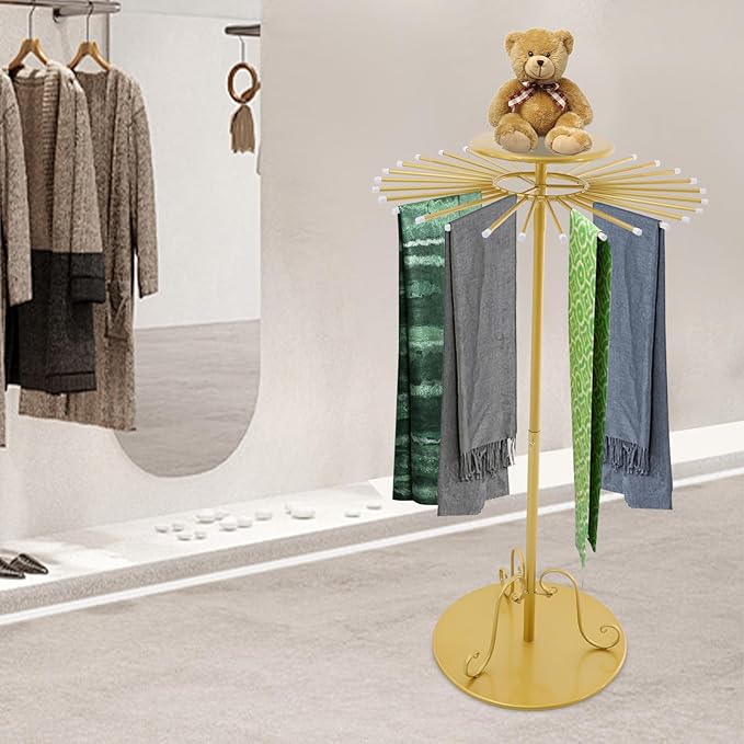 52.8in-Gold Retail Display Tie Scarf Rack, Belt Hanger Tie Rack, 360° Rotation - Image 2