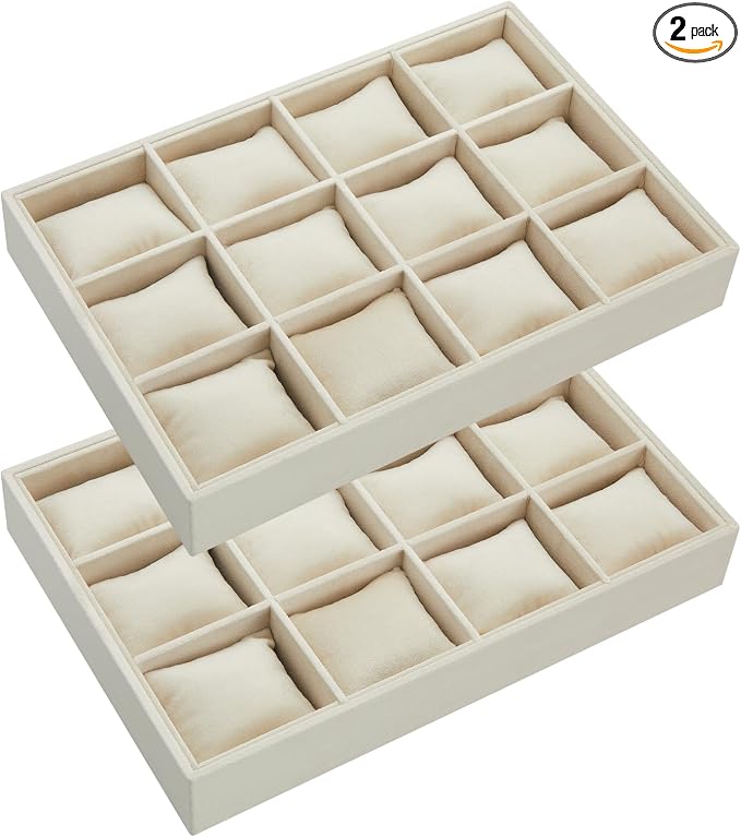 Henoyso 2 Pieces 12 Grid Velvet Watch Tray Jewelry Organizer Stackable Watch by Henoyso