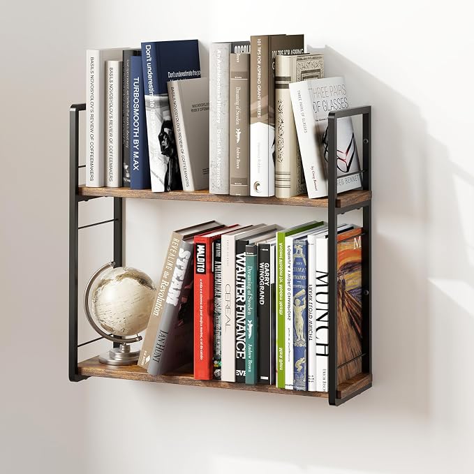 Floating Book Shelves for Wall, 2-Layer Wall Bookshelf for Book Storage by ART-GIFTREE