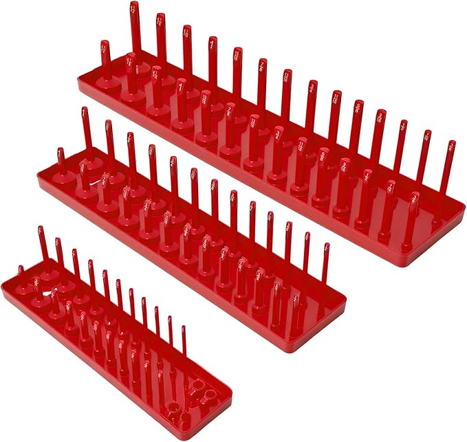 3PCS Socket Organizer Tray Set, SAE Socket Storage Trays, 3/8-Inch & 1/2-Inch