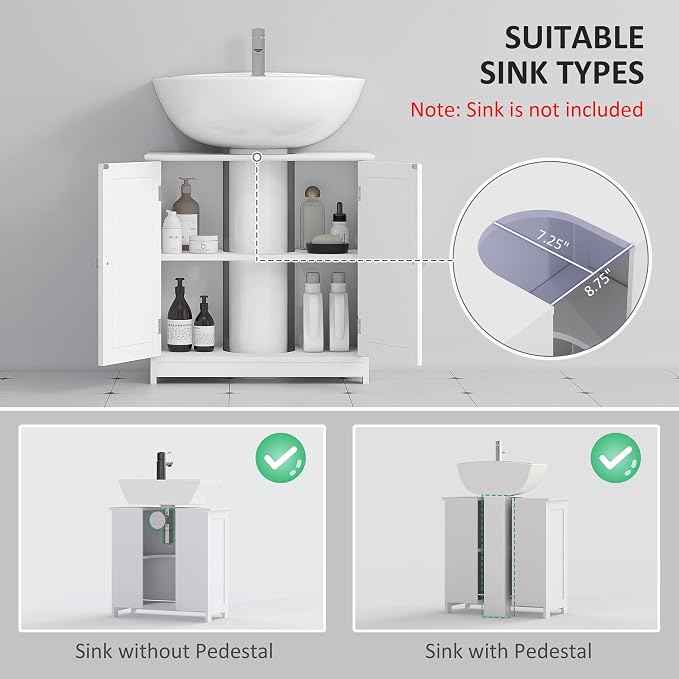 kleankin 23.5" Pedestal Sink Storage Cabinet, Freestanding Bathroom Under Sink