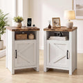 Farmhouse Nightstand with Charging Station, Couch Side Table Set of 2
