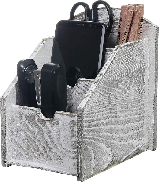 VERGOODR 3 Slot Rustic Wooden Remote Control Frame Media Organizer, Office - Image 4