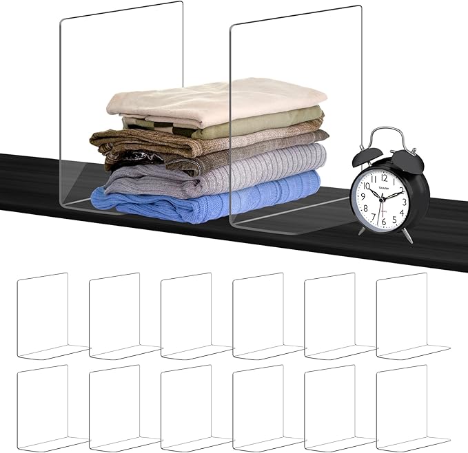 OKPOW Shelf Dividers for Closet Organizer: 12 Inch Tall Acrylic Clear Closets by OKPOW