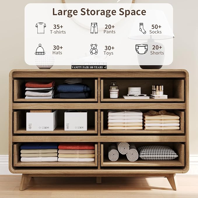 3 Piece Bedroom Set, Dresser and Nightstand Sets, Fluted 6 Drawer Dresser and - Image 3