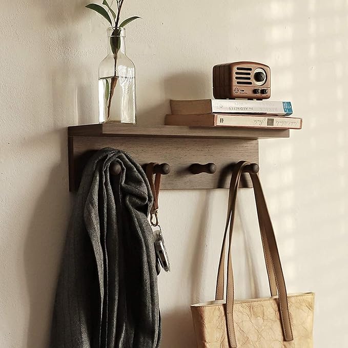 Entrance Coat Rack ，Coat Hooks, Wall-Mounted Wooden Hook Rack, Wall-Mounted - Image 5