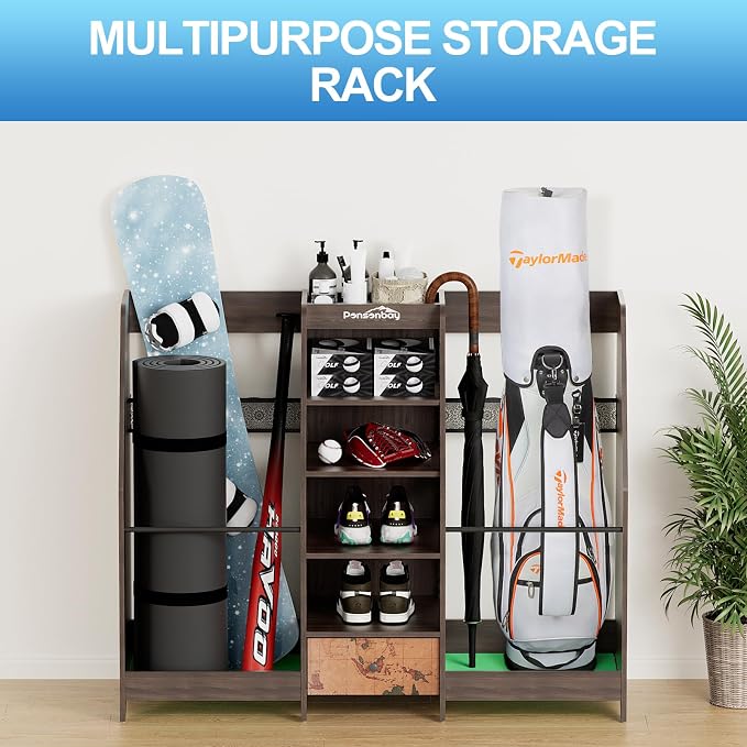 Golf Bag Storage Organizer for Garage, Premium Wooden 2 Golf Bags Rack - Image 4