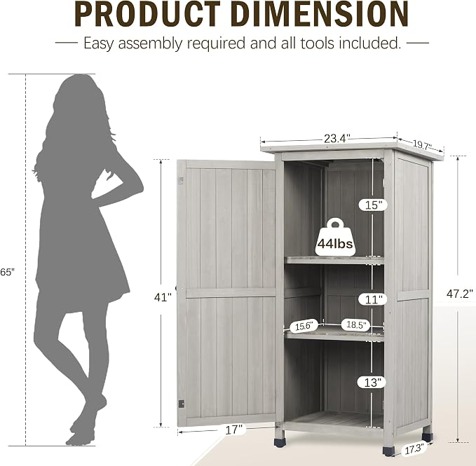 Wooden Outdoor Storage Cabinet, Vertical Garden Tool Shed - Image 3
