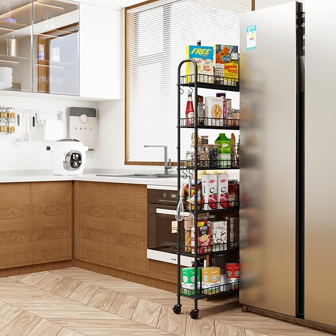 Slim Rolling Storage Cart with Wheels, Metal 6 Tier Mobile Shelving Unit - Image 2