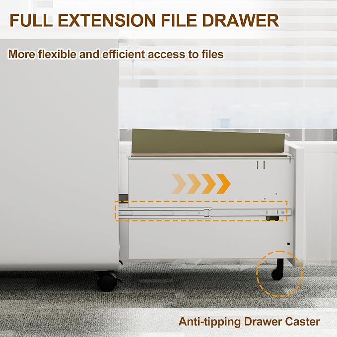 3 Drawer File Cabinet with Lock and 4 Keys, Mobile Metal Filing Cabinet - Image 6
