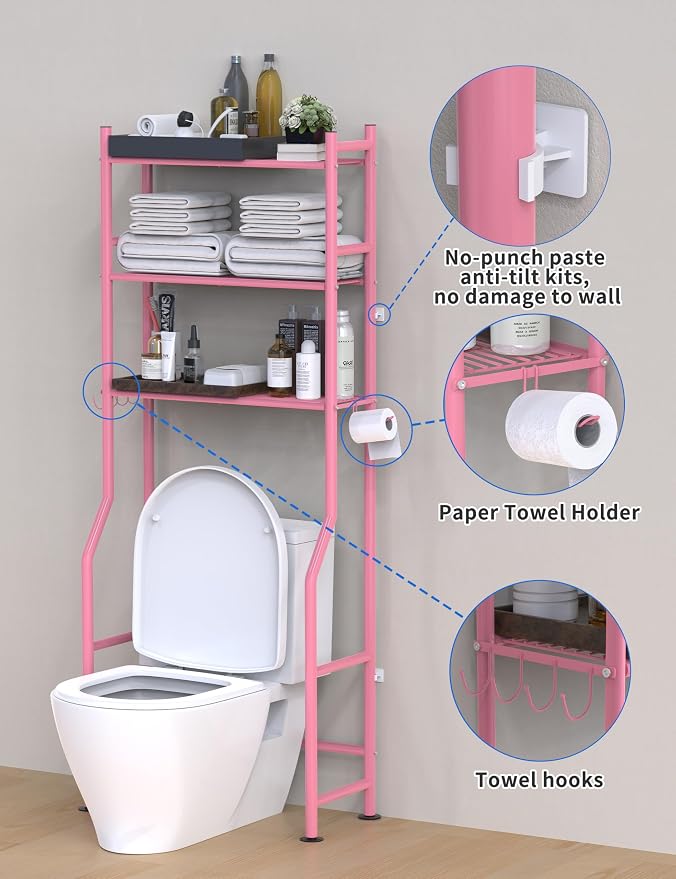 3-Tier Over The Toilet Storage, Freestanding Metal Bathroom Shelves - Image 5