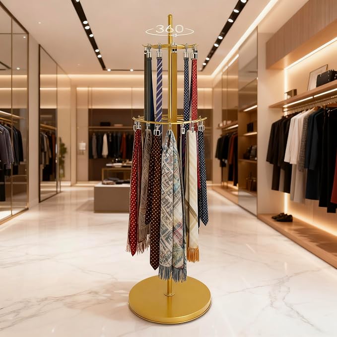 Gold Belt Display Scarf &Ties Rack Stand, 360° Rotation Floor Mounted Belt - Image 4