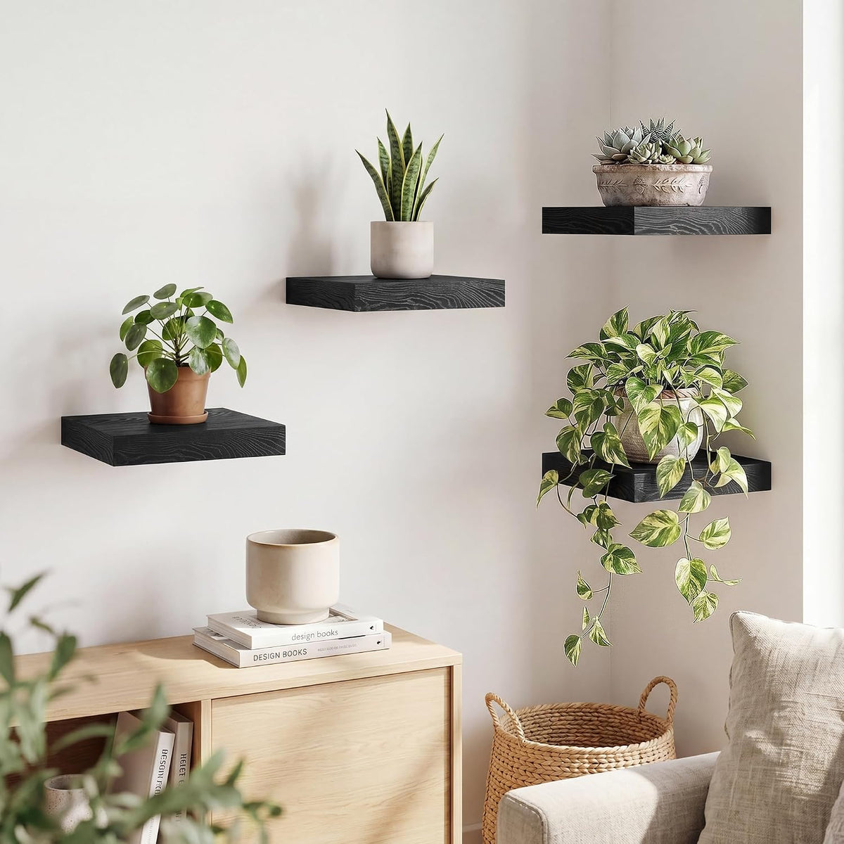 RICHFOCUS 8Inch Square Floating Shelves for Wall 4Pack|Black
