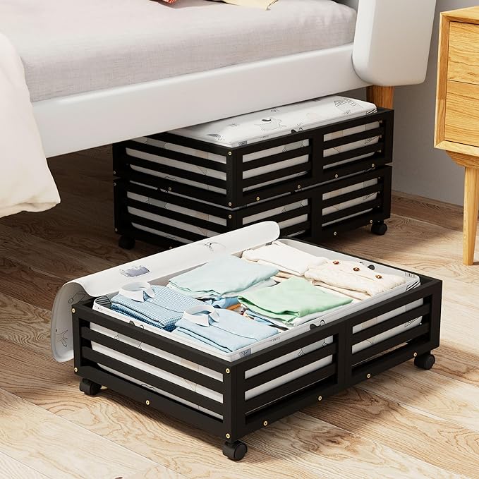 Bamboo Under Bed Storage Containers- Underbed Organizer by WISUCART