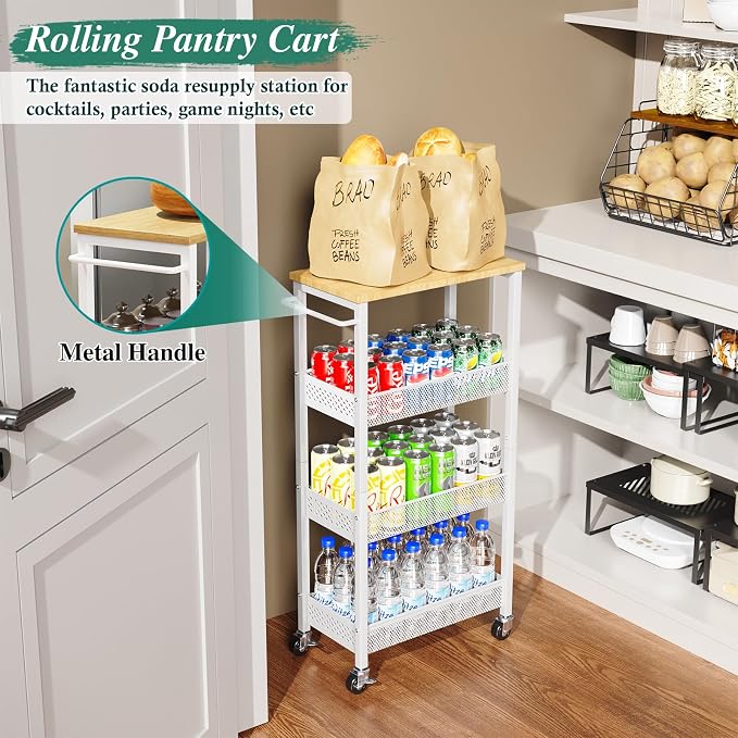Utility Slim Storage Cart, 4-Tier Narrow Bathroom Organizers and Storage Cart - Image 7