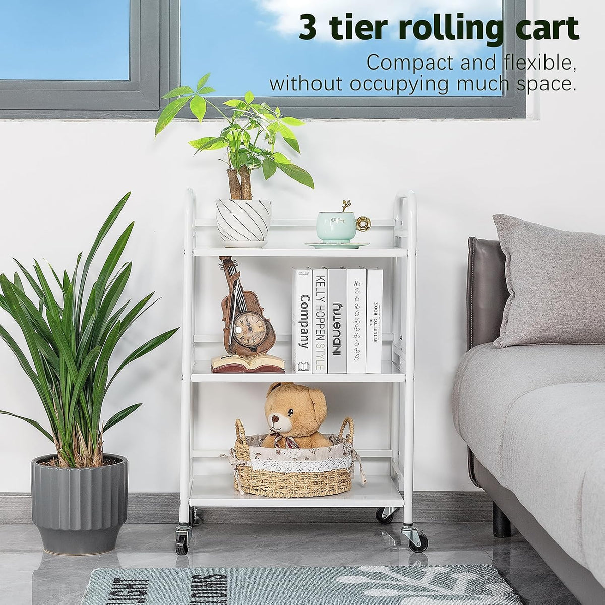 3 Tier Rolling Cart Shelves,Heavy Duty Multifunctional Metal
