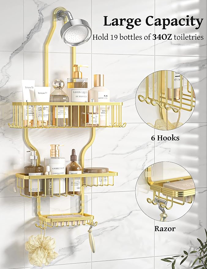YASONIC Shower Caddy Over Shower Head Never Rust Aluminum Large Hanging Shower - Image 2