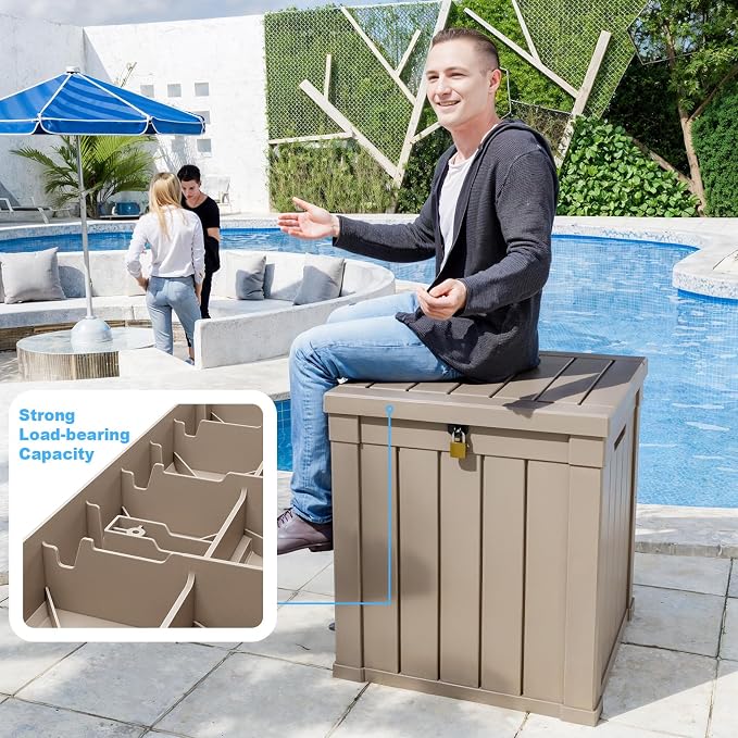 50 Gallon Resin Deck Box, Lockable Outdoor Storage Box - Image 6