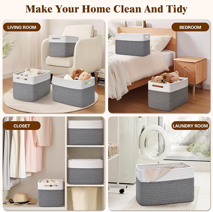 Storage Baskets for Organizing, 4 Pack Storage Baskets for Shelves, Woven - Image 6