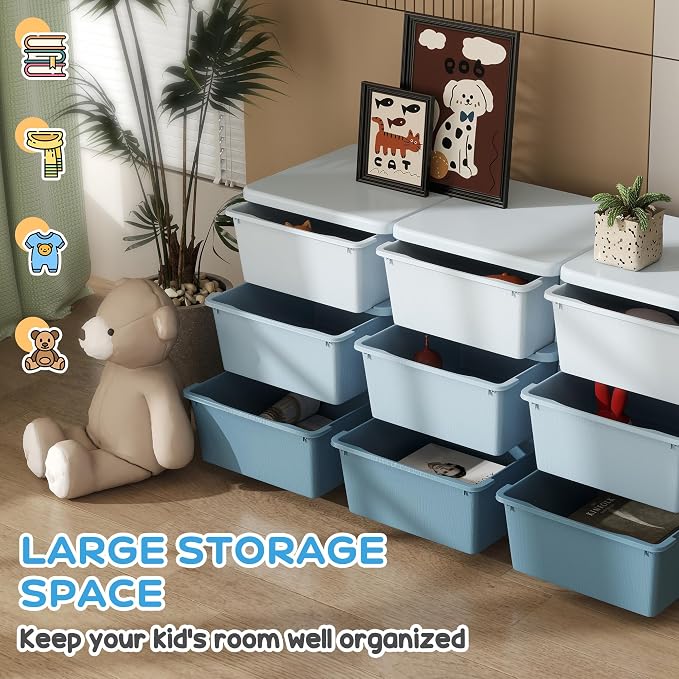 Qaba 3 Tier Kids Storage Unit, 9 Drawer Chest Toy Organizer Plastic Bins - Image 4
