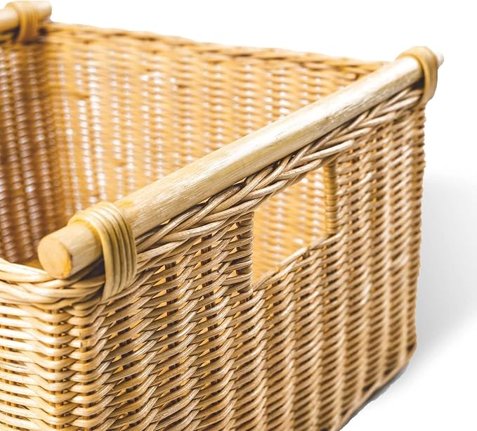 The Basket Lady Deep Pole Handle Wicker Storage Basket, 13.5 in L x 14 in W x 9 - Image 2