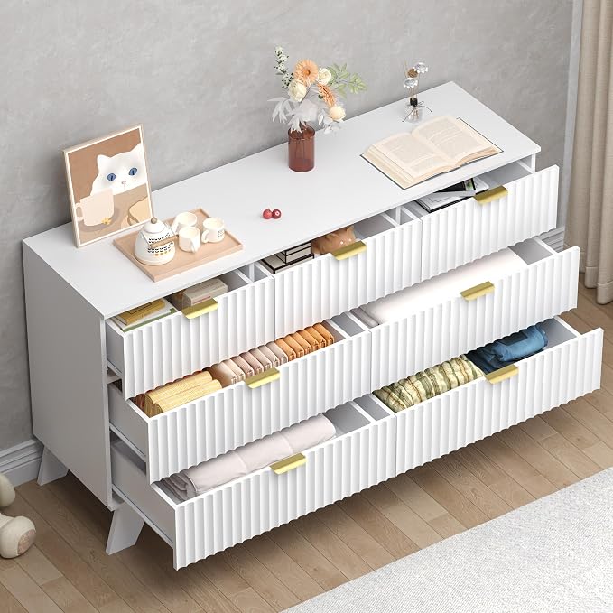 Fluted 7 Drawer Dresser, 47.2" Wide Modern Boho Chest of Drawers, Wooden - Image 4