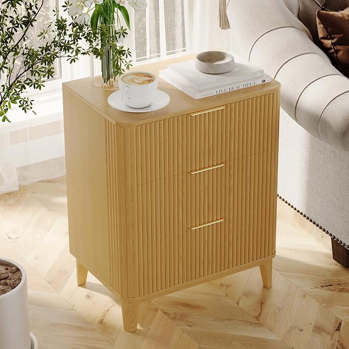 3 Drawer Fluted Dresser for Bedroom Set of 2, Modern Curved Closet Dressers - Image 6