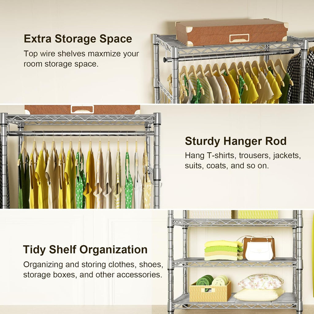E1 Heavy Duty Closet Garment Rack, 6 Tiers Adjustable Clothing Storage