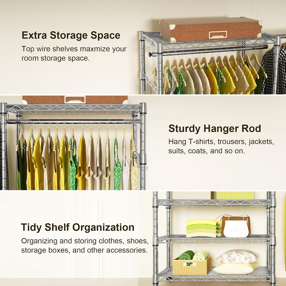 E1 Heavy Duty Closet Garment Rack, 6 Tiers Adjustable Clothing Storage