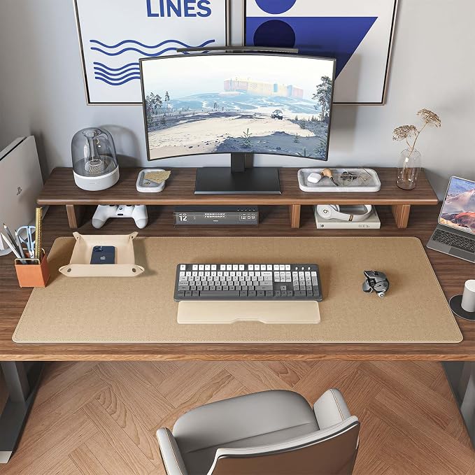 DAWNTREES Dual Sided Desk Mat, Leather Desk Pad, 47.2''x15.8'', Cork Desk Mat - Image 7