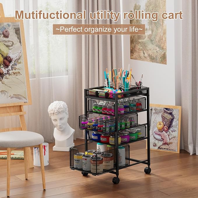 Rolling Utility Cart with 4 Drawers, Craft Organizer and Storage Carts with DIY - Image 4