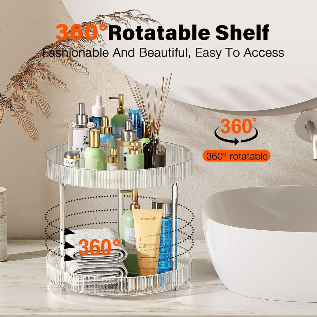 360° Clear Rotating Storage Tray, 2 Tier Lazy Susan Bathroom