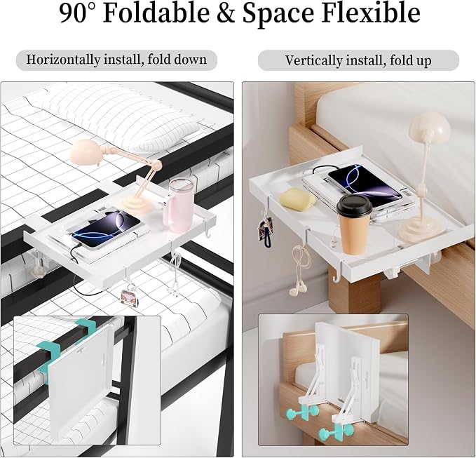Foldable Bedside Shelf, Metal Clip-On Bed Tray Table - Image 3