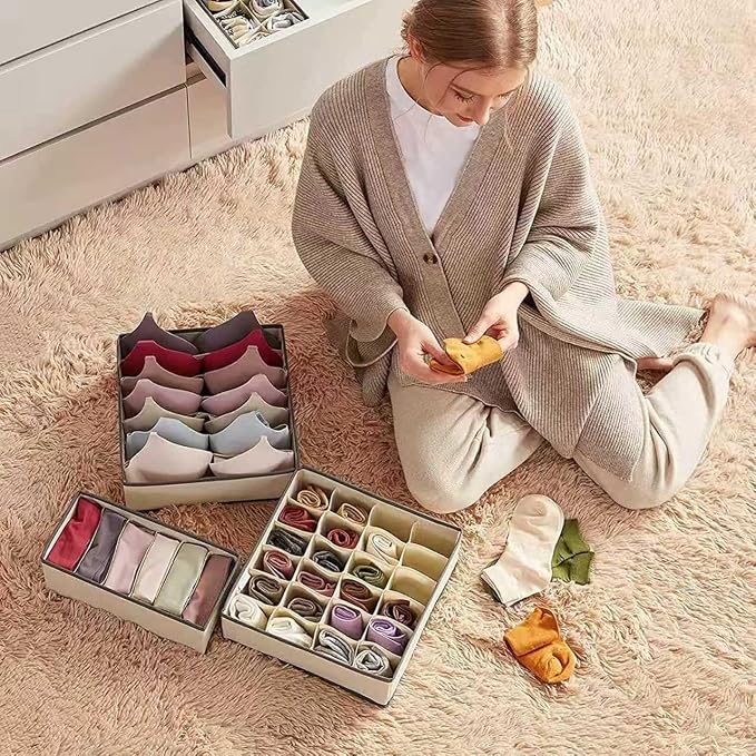 4 Piece Drawer Organiser, Collapsible Non-Woven Sorting Box, Closet Divider - Image 6