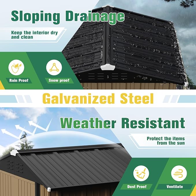 Flamaker 6x8 FT Storage Shed Waterproof Metal Garden Shed - Image 3