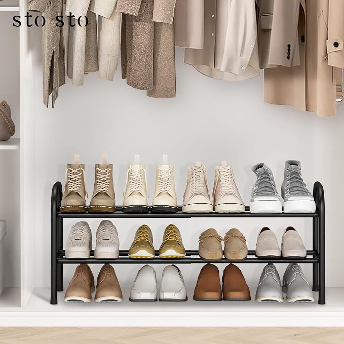 STO STO Expandable Shoe Rack, 2-Tier Metal Small Shoe Rack - Image 2