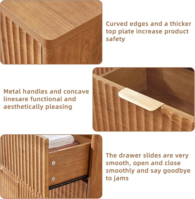 LEYAOYAO Fluted 6 Drawers Dresser Set of 2, Curved Profile Design, Dresser TV - Image 5